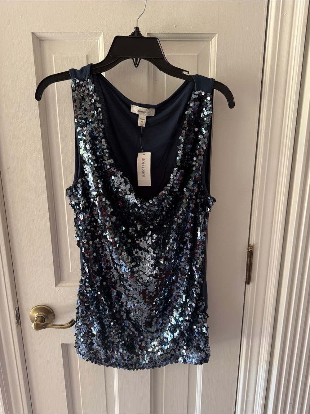 Dress Barn Navy Sequin Tank Top - Women's Sparkle Shell
